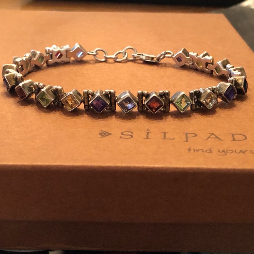 Rare Vintage Silpada Sterling Silver Semi-Precious Stone Tennis Bracelet B0948